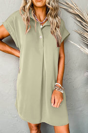 Laurel Green Buttoned Collar Shift T-shirt Mini Dress - Fashion Queen -  1